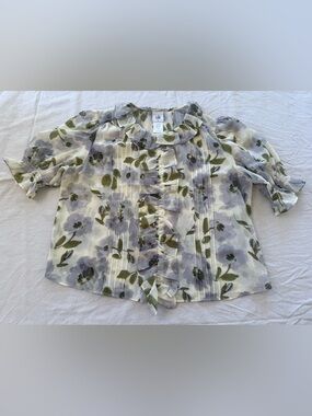 Cabi Cherish Blouse #4720 Romantic Floral Chiffon Ruffle Top [S]